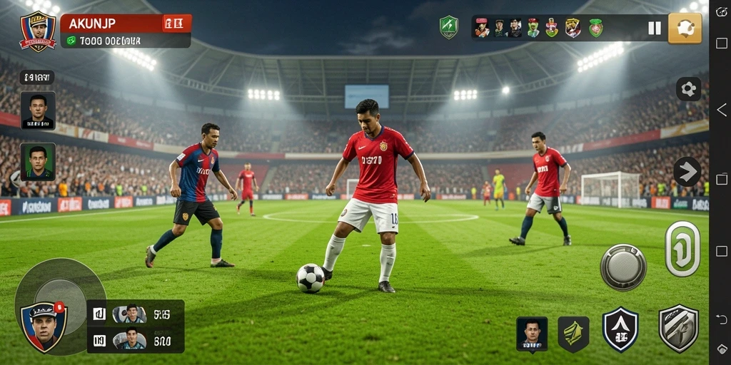 Tampilan gameplay seru dari AKUNJP dalam aksi sepak bola.