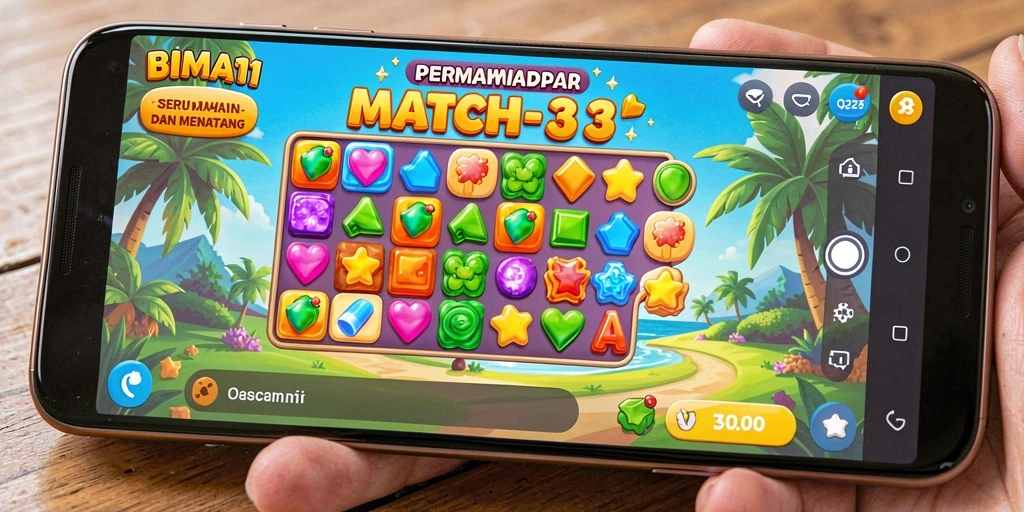 Screenshot BIMA11 menampilkan gameplay Match-3 yang seru dan penuh warna.