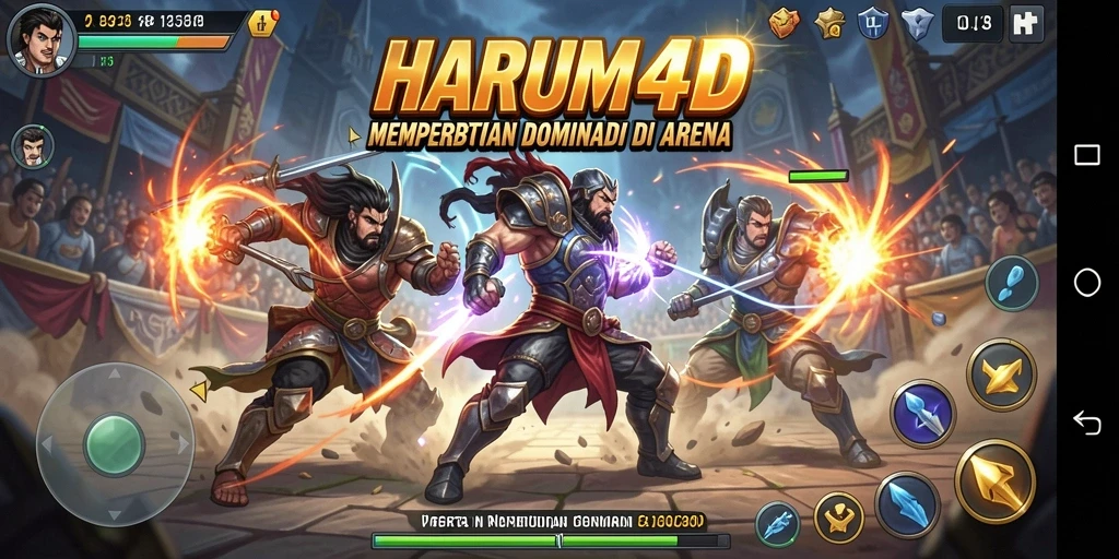 Tampilan gameplay seru dari HARUM4D di arena pertarungan.
