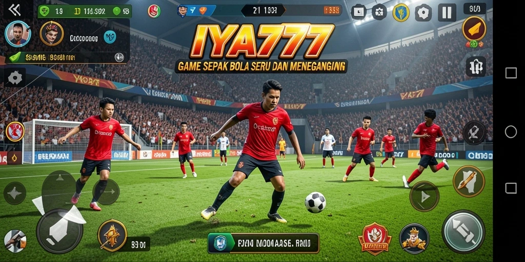Tampilan gameplay IYA777 dengan aksi sepak bola yang intens.