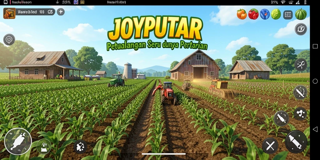 Screenshot JOYPUTAR menampilkan kebun yang rimbun dan aktif.