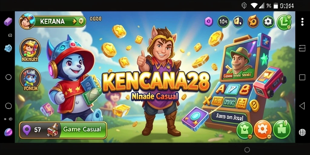 Tampilan gameplay KENCANA28 yang cerah dan penuh warna.