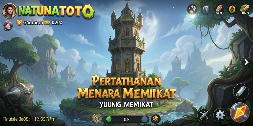 Screenshot gameplay NATUNATOTO yang menunjukkan pertahanan menara yang strategis.