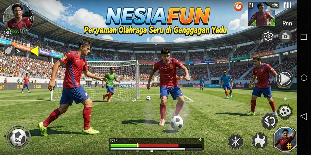 Tangkapan layar utama NESIAFUN yang menunjukkan gameplay seru olahraga.