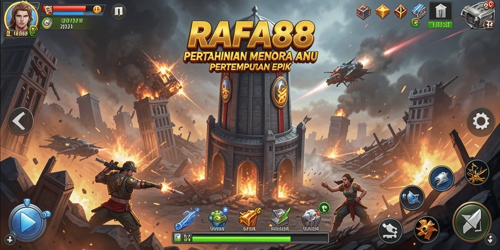 Gameplay seru RAFA88 dalam mempertahankan menara dari serangan musuh.